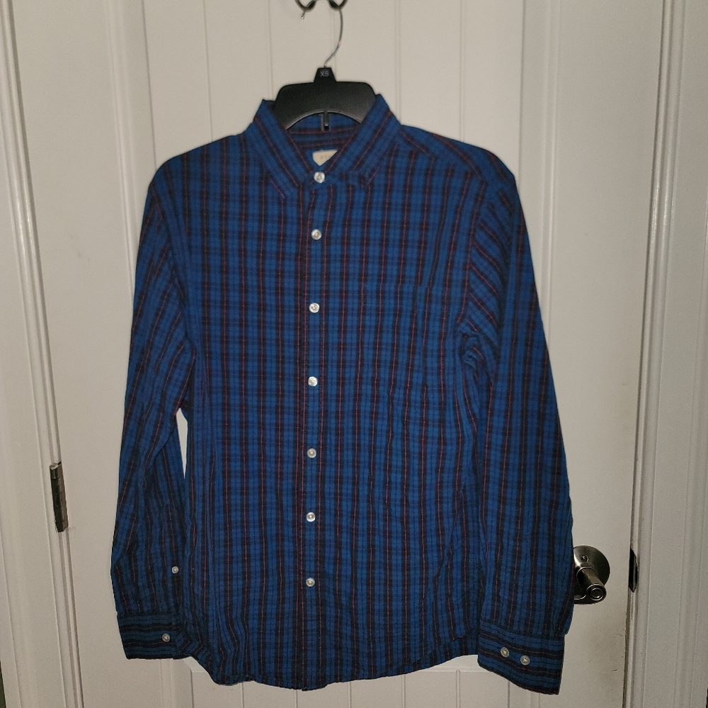 Sonoma Men's Blue Plaid Button Down Dress Shirt Small
